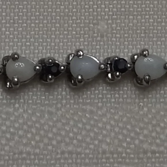 Sterling Silver Bracelet with Opals and Blue Rhinestones - Picture 7 of 14